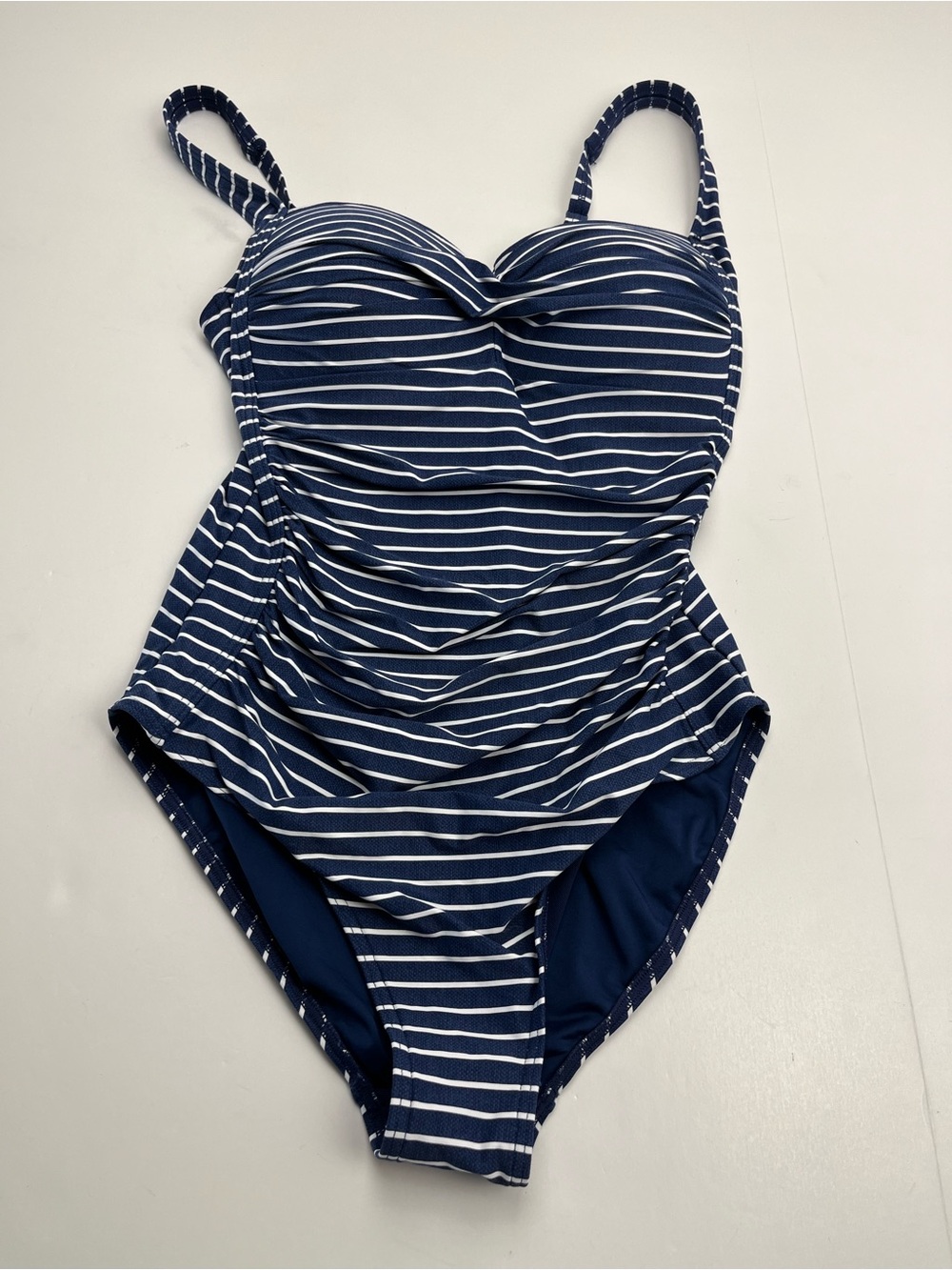 Nip Tuck Swim Women 8 Multi Fit Cup Blue White Stripe One Piece Bathing Swimsuit